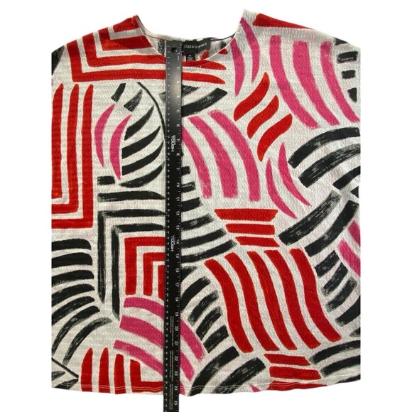Jules & Leopold JL Plus Size 1X Abstract Wavy Blouse Top Red Pink Black Stretchy - Picture 7 of 13